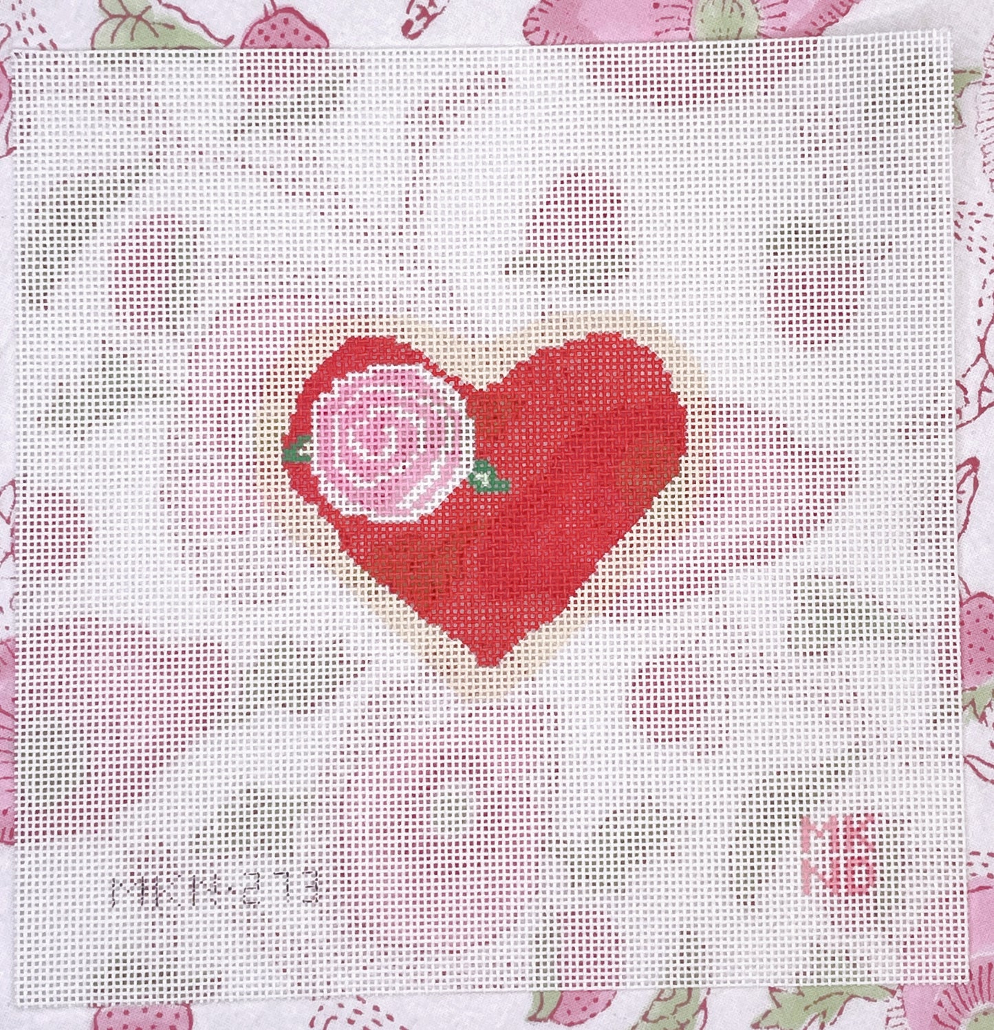 red heart cookie w/ pink rose