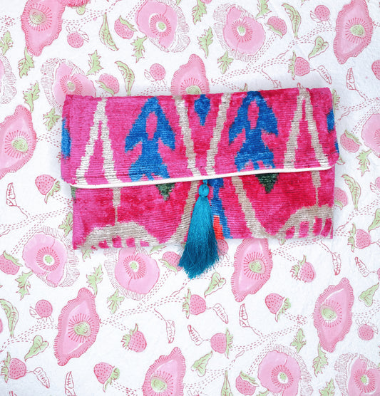 Ikat Clutch - Hot Pinky