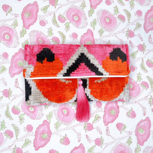 Ikat Clutch - Pink Orange Heart