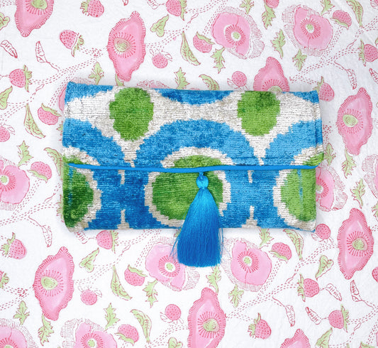 Ikat Clutch - Blue Circle