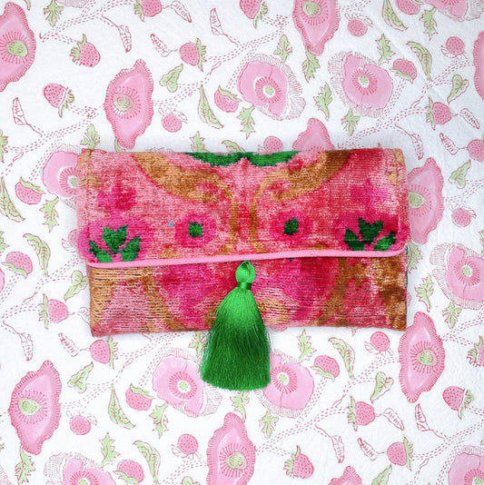 Ikat Clutch - Pink Crown