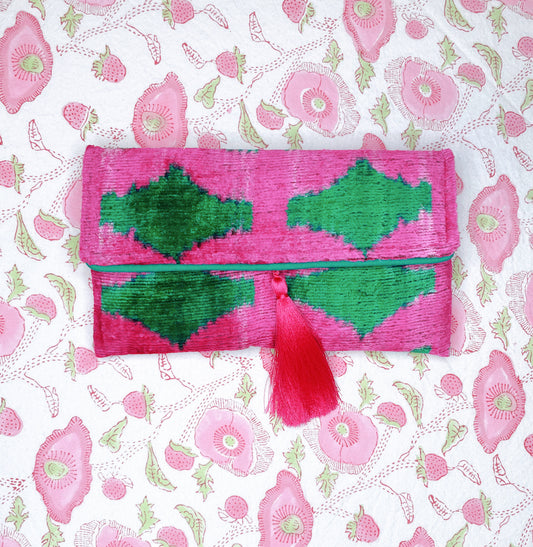 Ikat Clutch - Pink Green